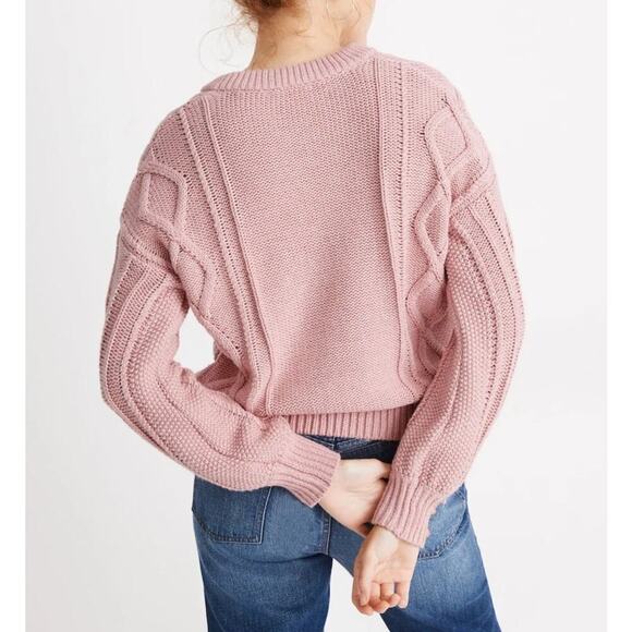 Madewell Pink Augustus Cable Knit V-Neck Sweater‎ 100% Cotton, Size XS - Picture 11 of 12